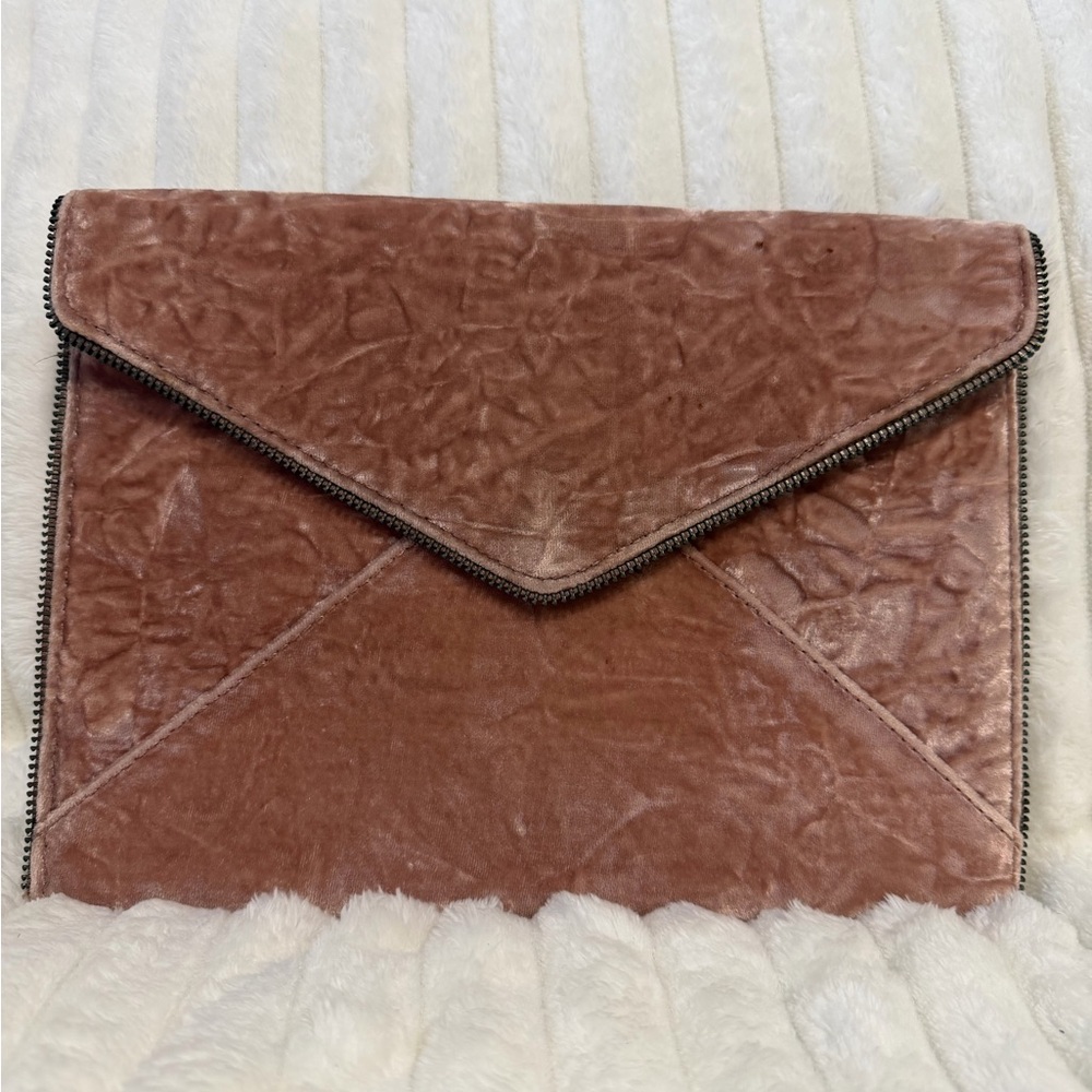 Rebecca Minkoff Leo Velvet Clutch Berry Smoothie Pink Envelope Foldover Bag